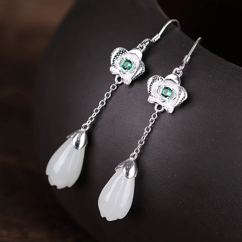 Natural Jade Earrings Nephrite Silver Earrings ZNE486