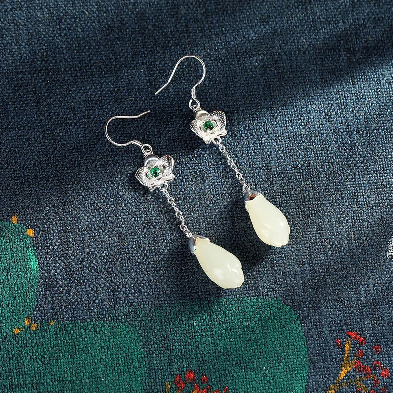Natural Jade Earrings Nephrite Silver Earrings ZNE486