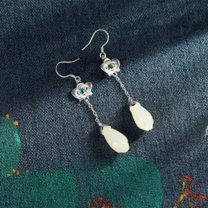 Natural Jade Earrings Nephrite Silver Earrings ZNE486