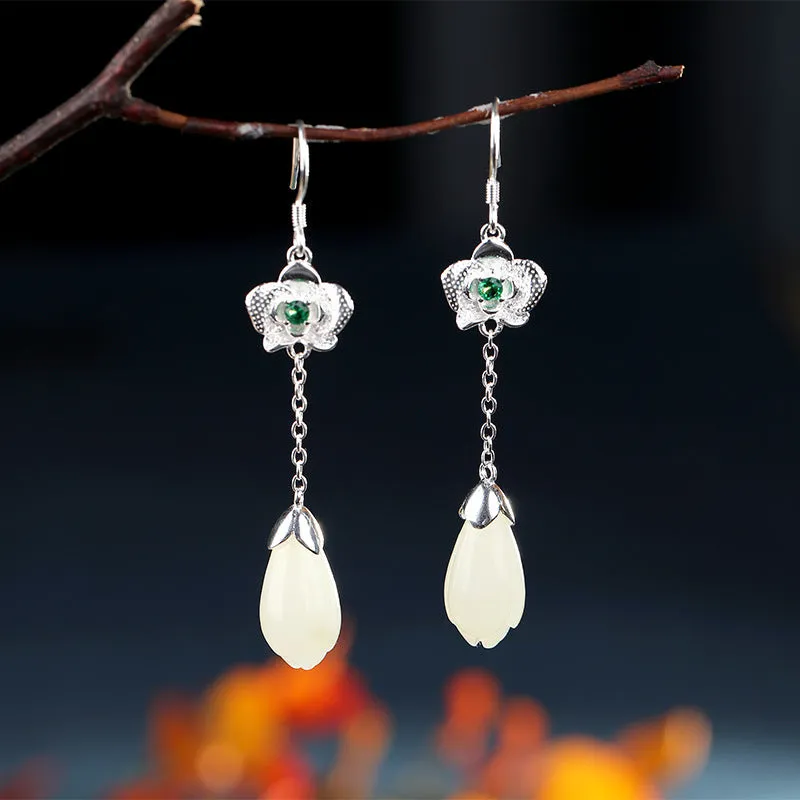 Natural Jade Earrings Nephrite Silver Earrings ZNE486