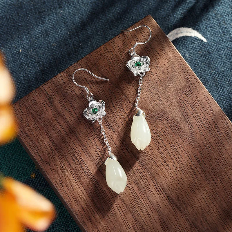 Natural Jade Earrings Nephrite Silver Earrings ZNE486