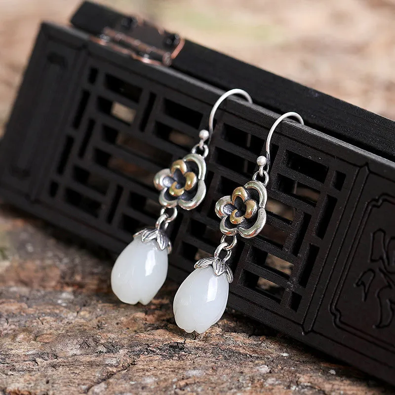 Natural Jade Earrings Nephrite Silver Earrings ZNE490
