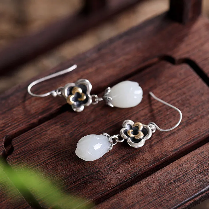 Natural Jade Earrings Nephrite Silver Earrings ZNE490