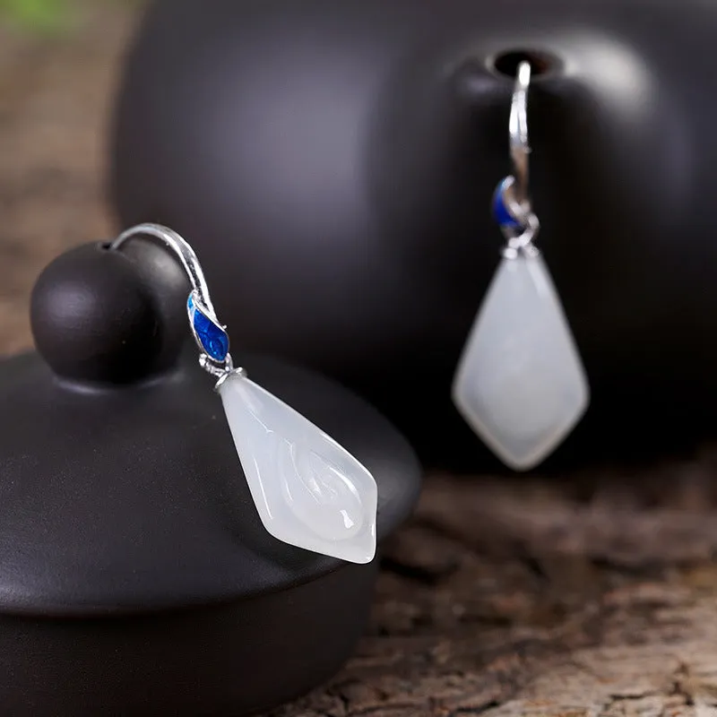 Natural Jade Earrings Nephrite Silver Earrings ZNE497