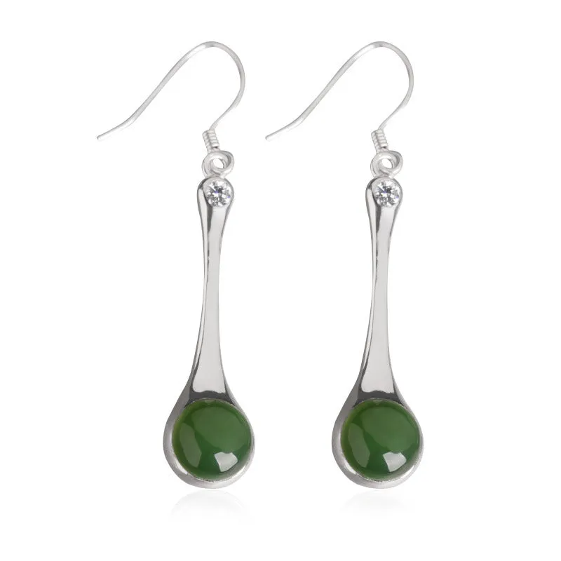 Natural Jade Earrings Nephrite Silver Zircon Earrings ZEG521