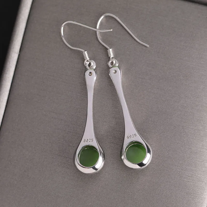 Natural Jade Earrings Nephrite Silver Zircon Earrings ZEG521