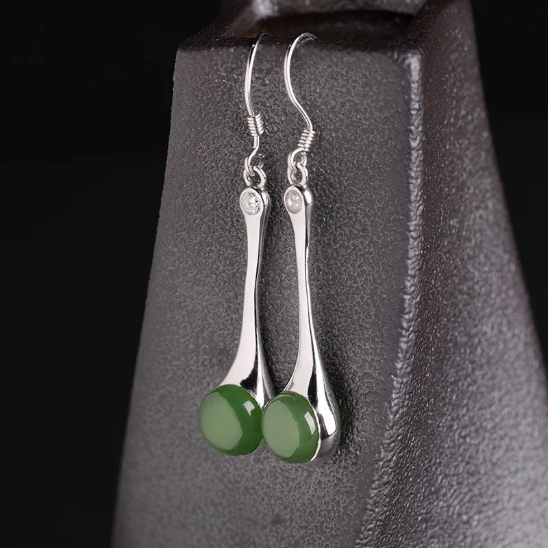 Natural Jade Earrings Nephrite Silver Zircon Earrings ZEG521