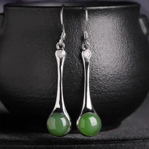 Natural Jade Earrings Nephrite Silver Zircon Earrings ZEG521