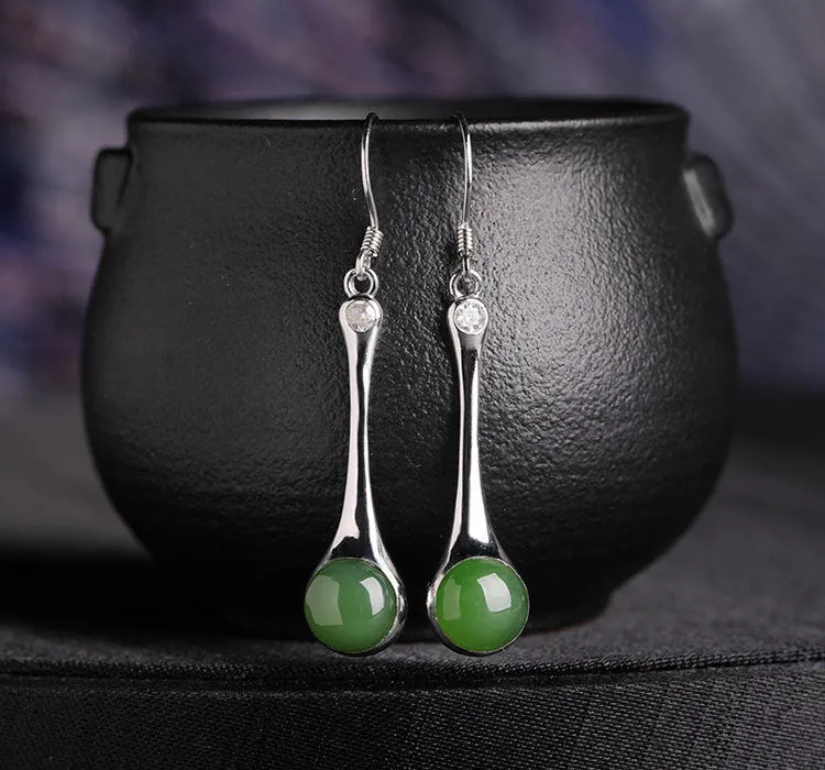 Natural Jade Earrings Nephrite Silver Zircon Earrings ZEG521