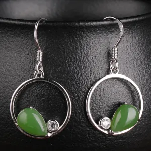Natural Jade Earrings Nephrite Silver Zircon Earrings ZEG541