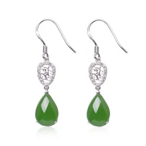 Natural Jade Earrings Nephrite Silver Zircon Earrings ZEG543