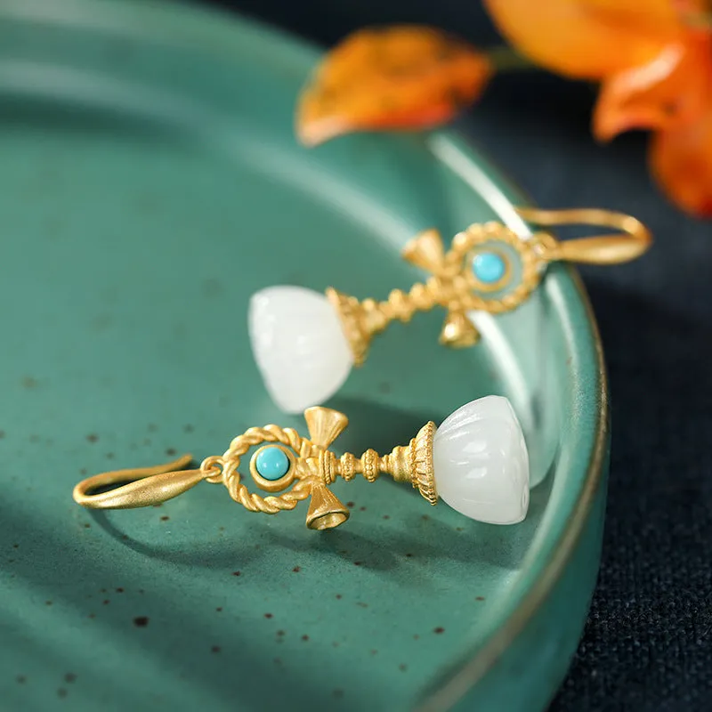 Natural Jade Earrings Nephrite Turquoise Silver Earrings ZNE159