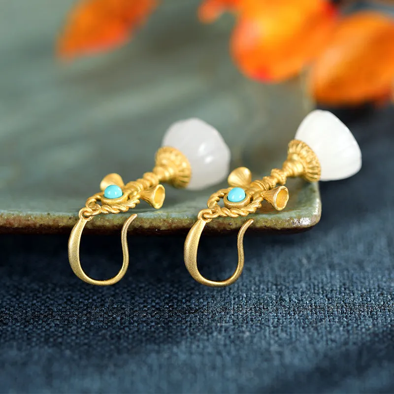 Natural Jade Earrings Nephrite Turquoise Silver Earrings ZNE159