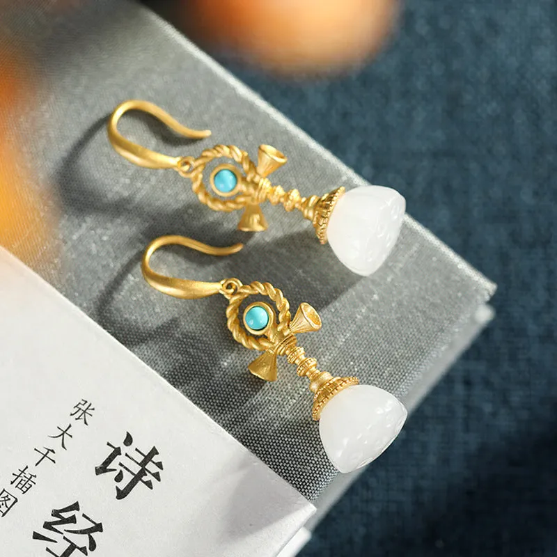 Natural Jade Earrings Nephrite Turquoise Silver Earrings ZNE159
