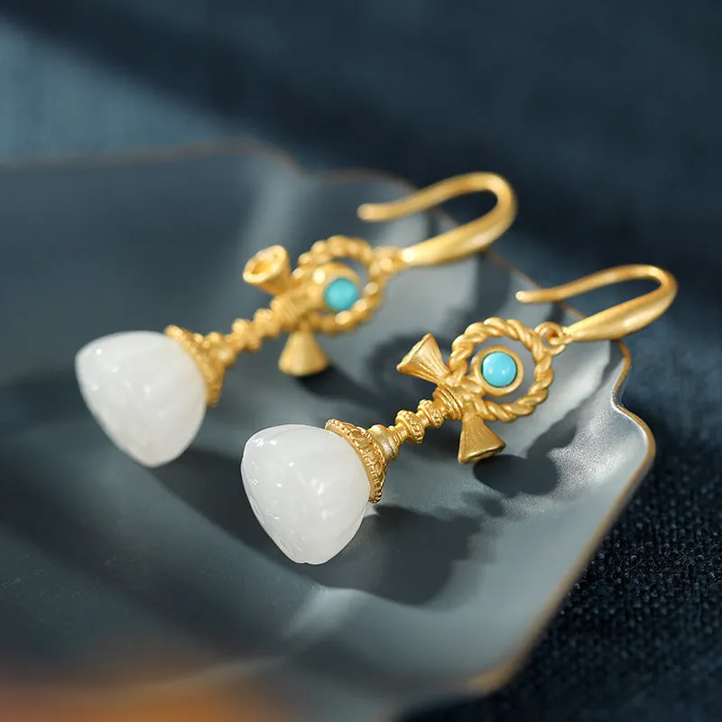 Natural Jade Earrings Nephrite Turquoise Silver Earrings ZNE159