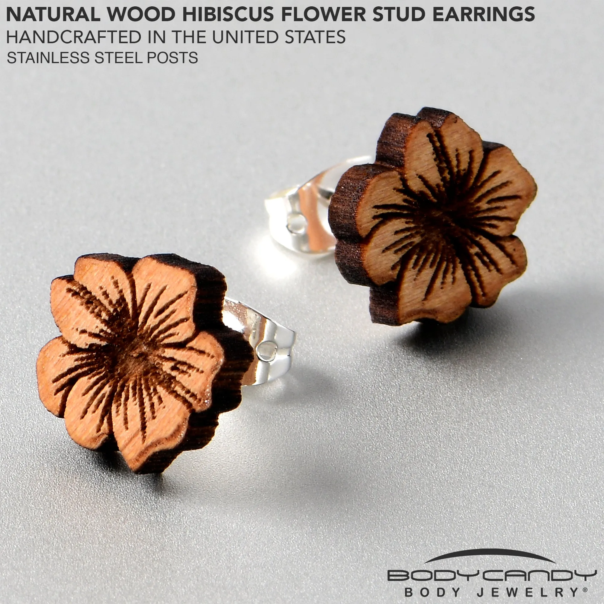 Natural Maple Wood Spring Flowers Stud Earrings