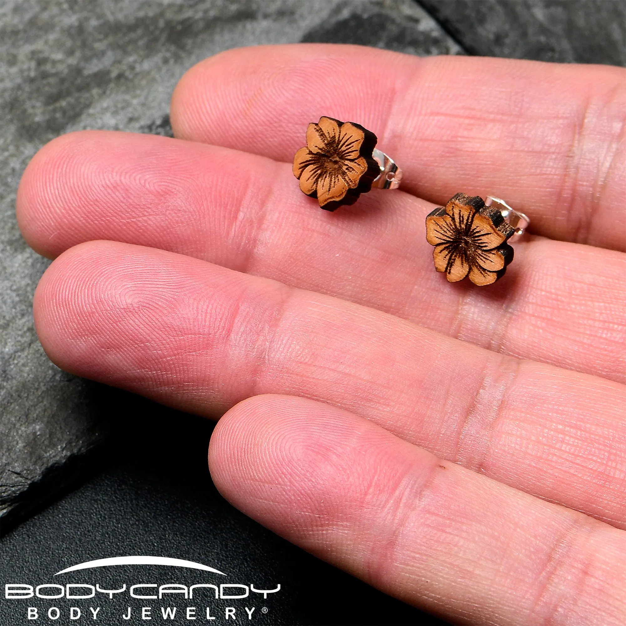 Natural Maple Wood Spring Flowers Stud Earrings