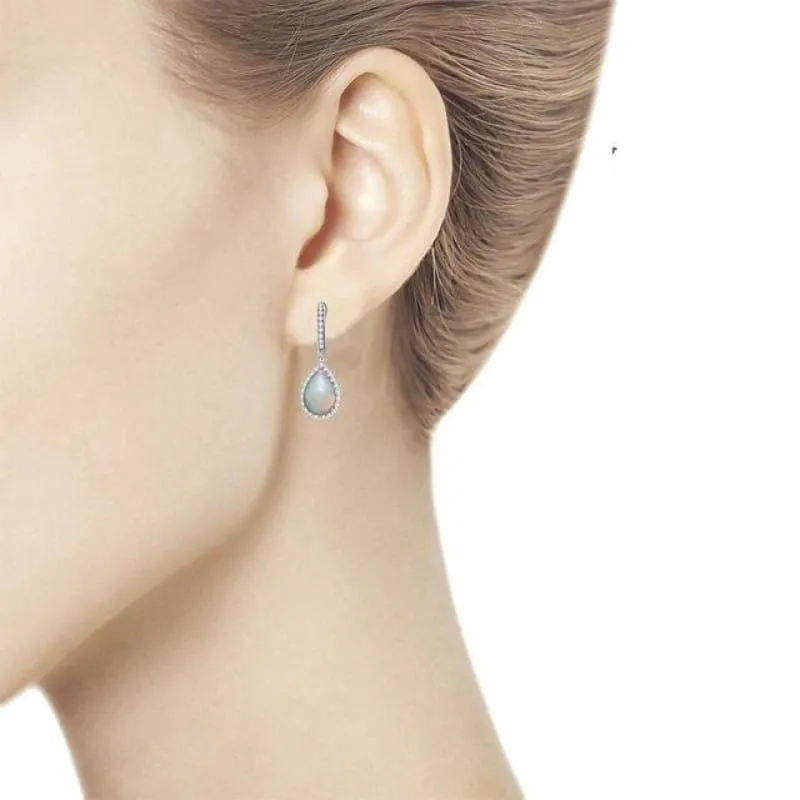 Natural Opal  Water Drop 9*13mm Gemstone in 925 Sterling Silver Clasp Earrings
