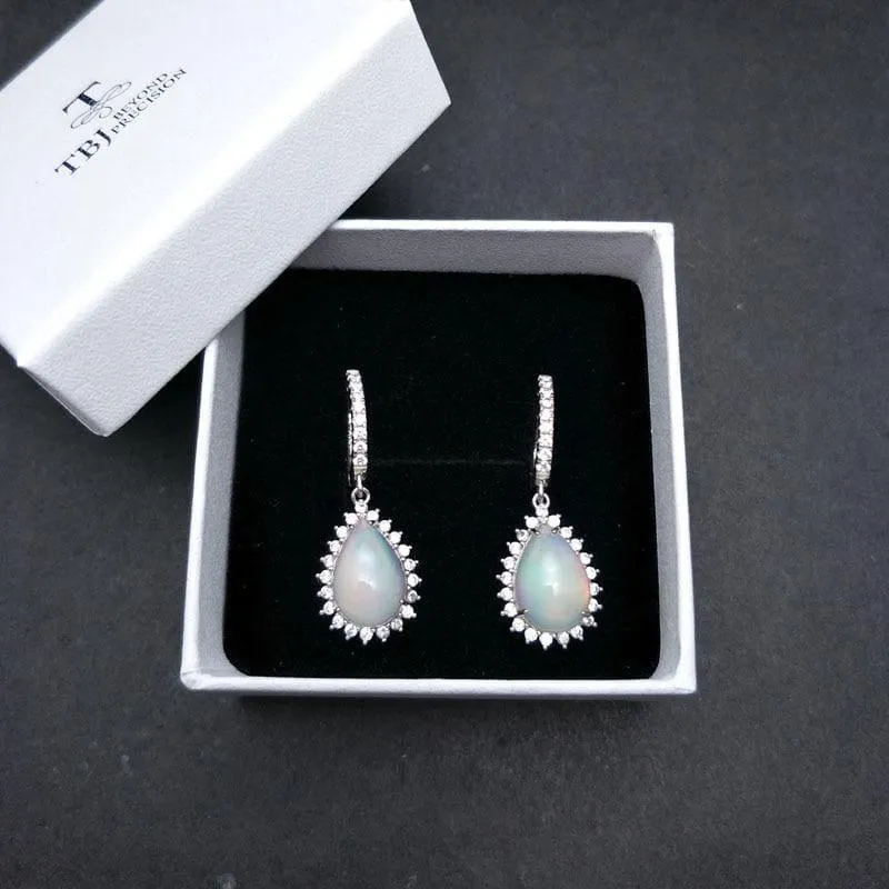Natural Opal  Water Drop 9*13mm Gemstone in 925 Sterling Silver Clasp Earrings