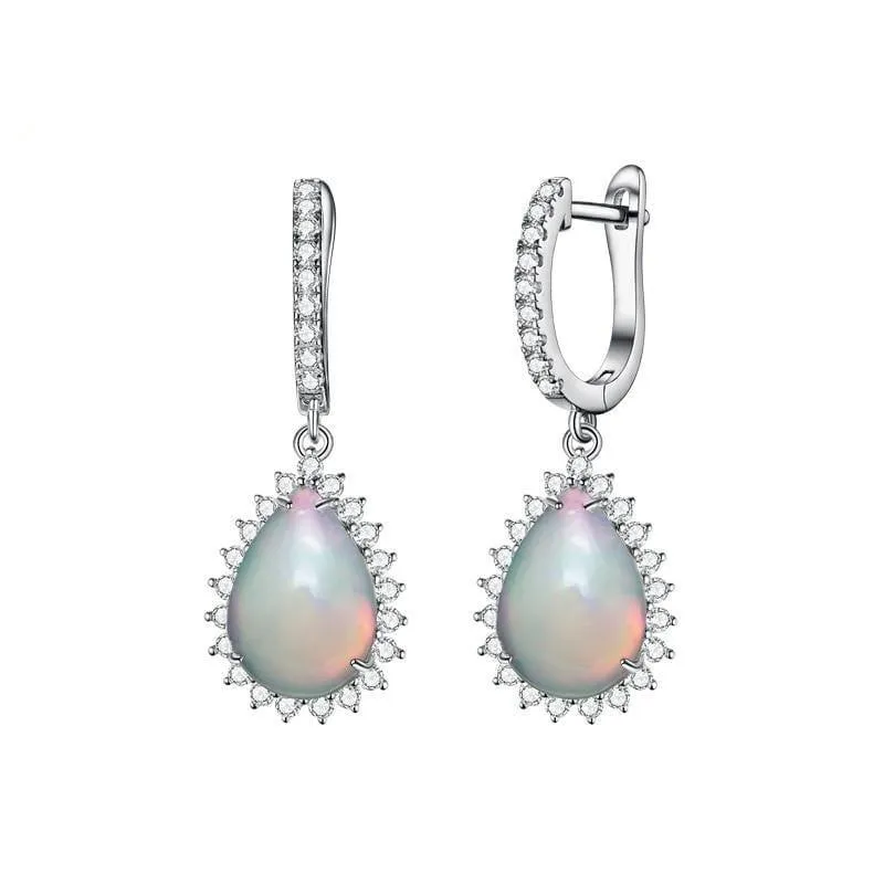 Natural Opal  Water Drop 9*13mm Gemstone in 925 Sterling Silver Clasp Earrings
