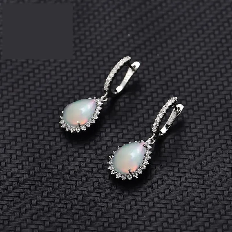 Natural Opal  Water Drop 9*13mm Gemstone in 925 Sterling Silver Clasp Earrings