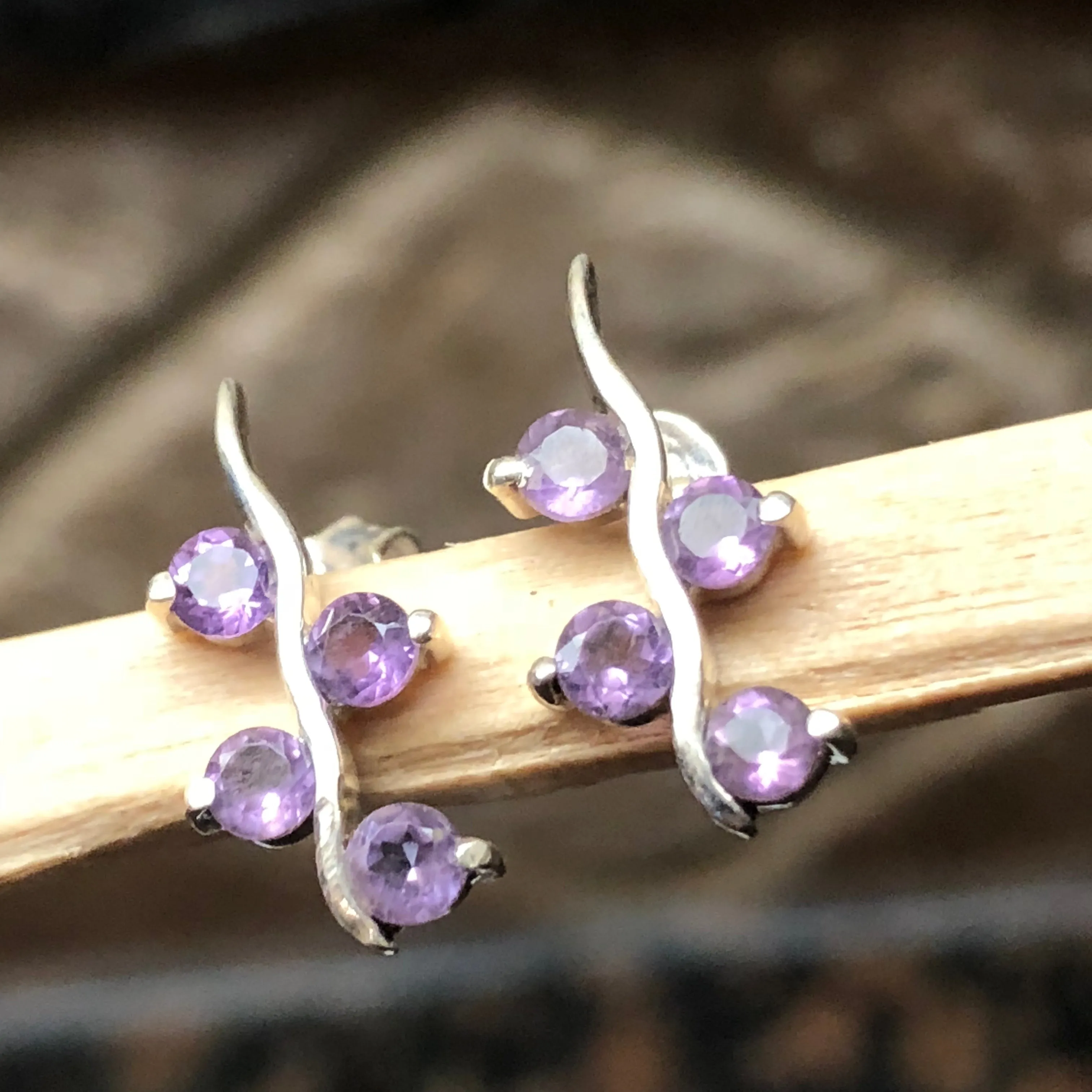Natural Purple Amethyst 925 Solid Sterling Silver Earrings 17mm