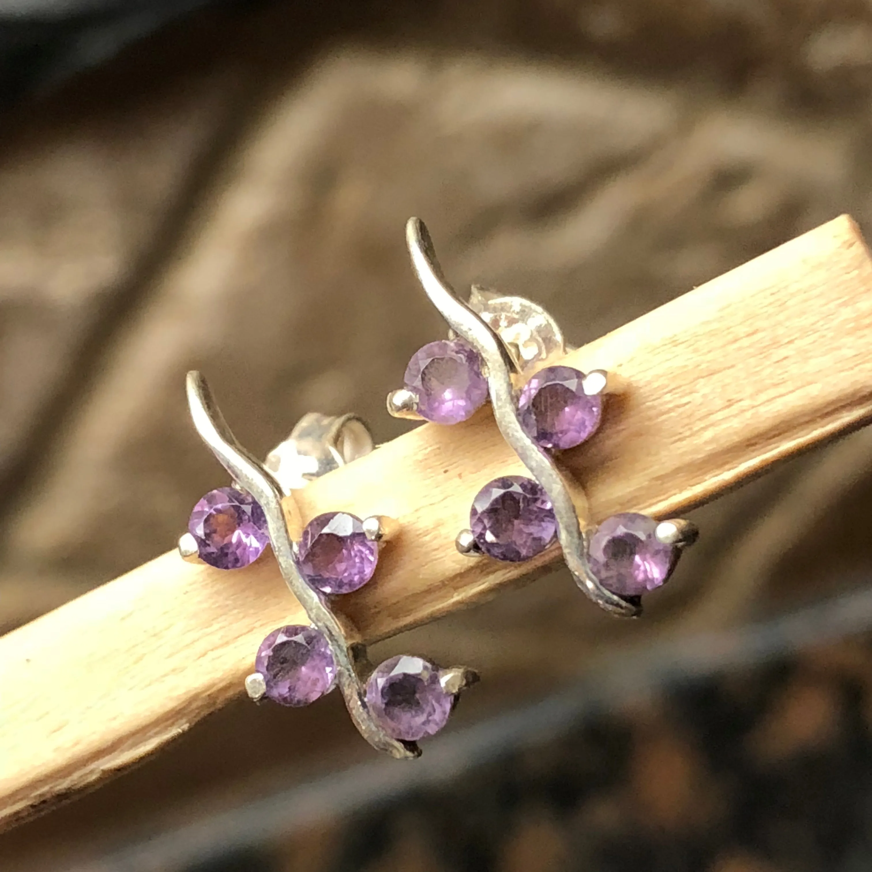 Natural Purple Amethyst 925 Solid Sterling Silver Earrings 17mm