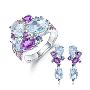 Natural Topaz Amethyst Ring Earrings