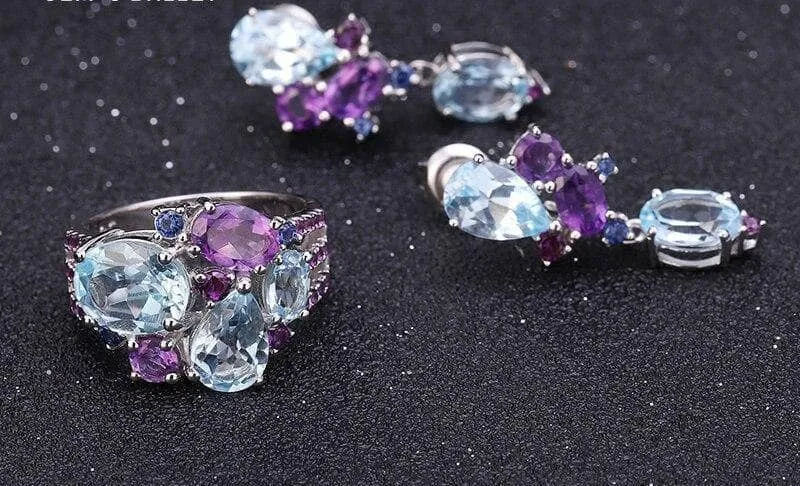 Natural Topaz Amethyst Ring Earrings