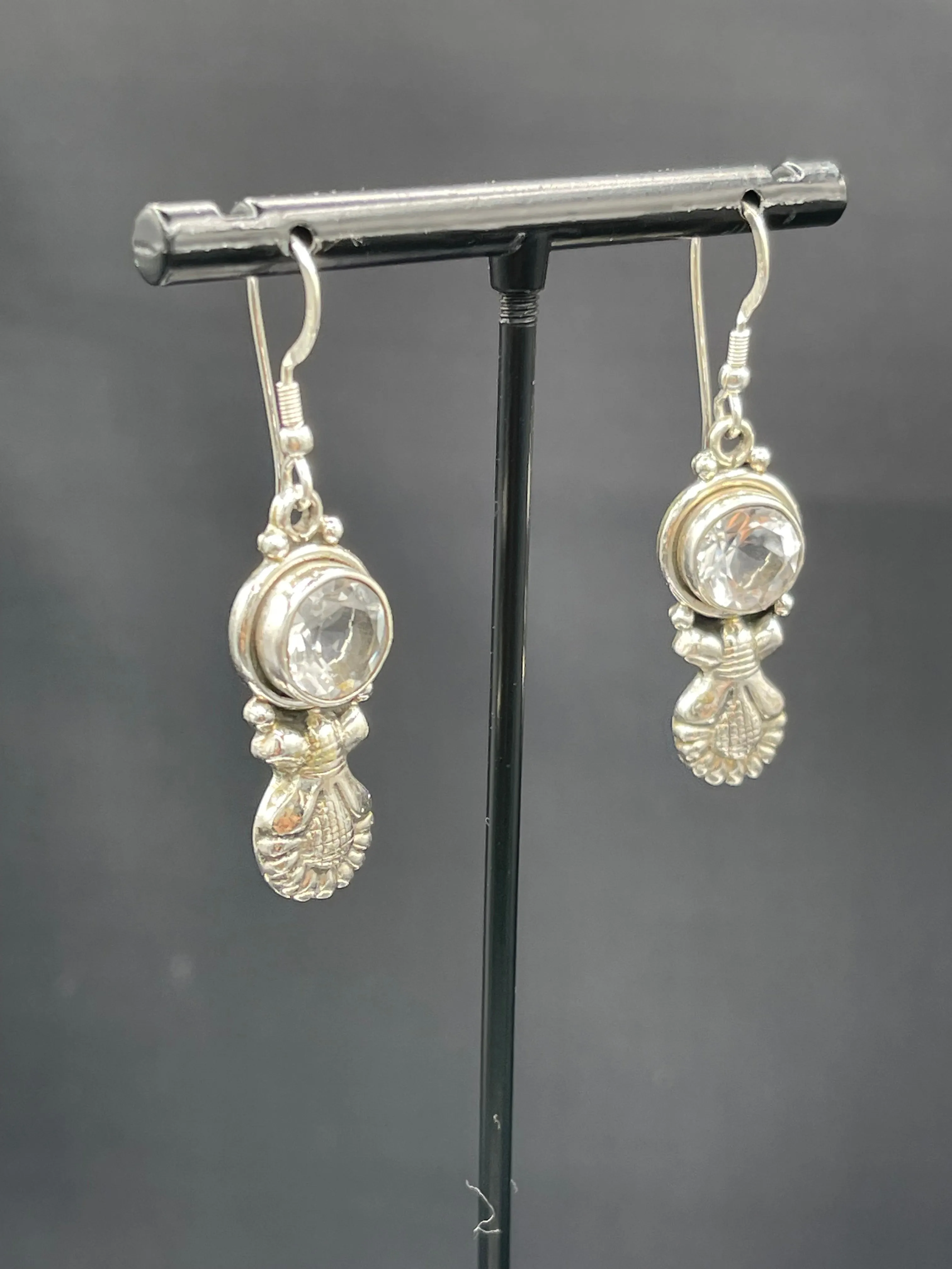Natural White Topaz Sterling Silver Dangle Earrings