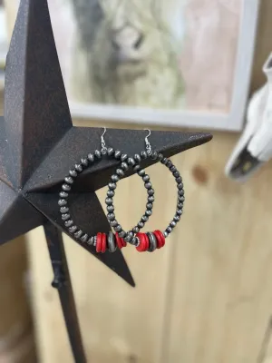 Navajo bead red hoops