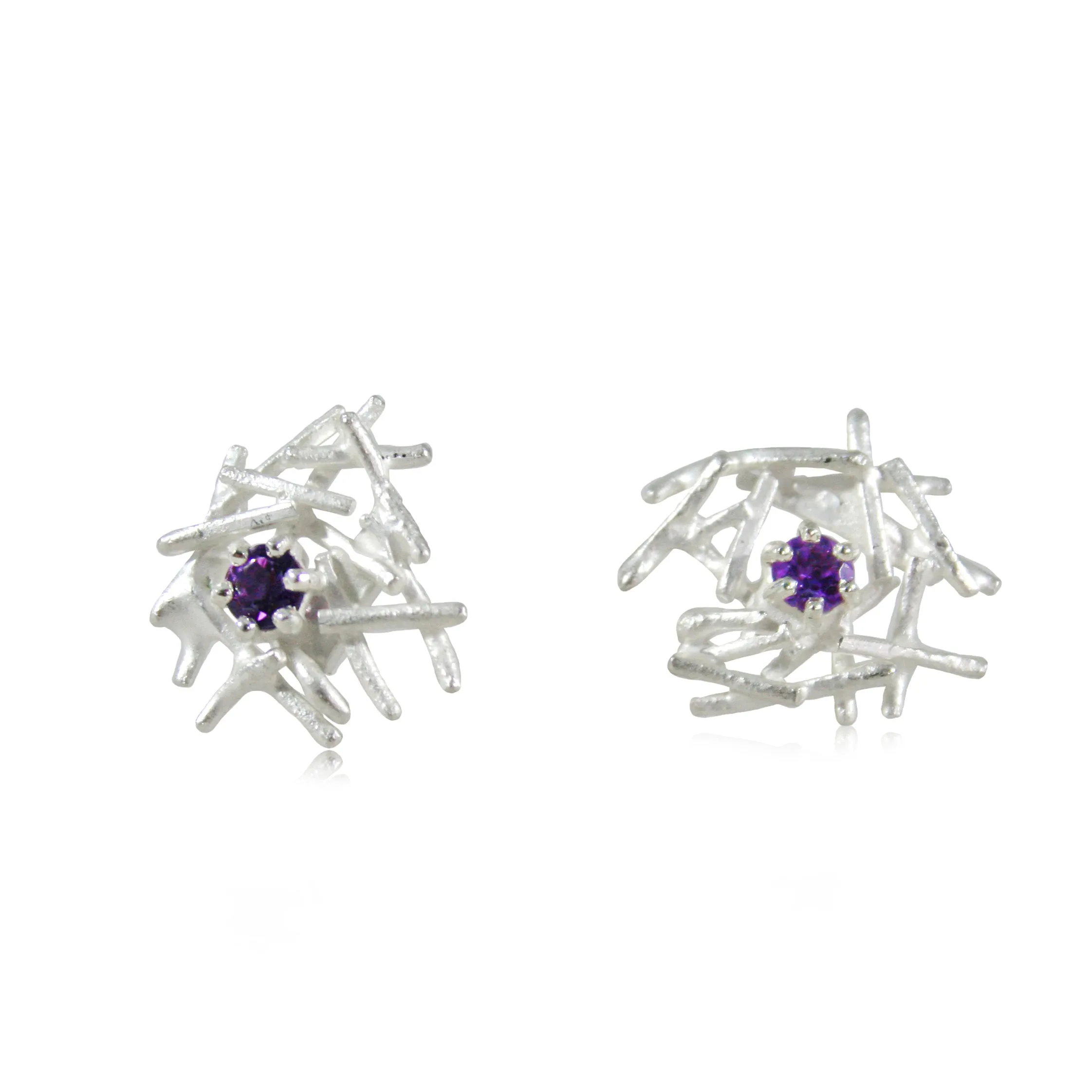 Nest Earrings Silver with Amethyst