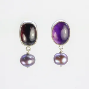 NEW! Amethyst Garnet and Pearl Earring by Rina Young