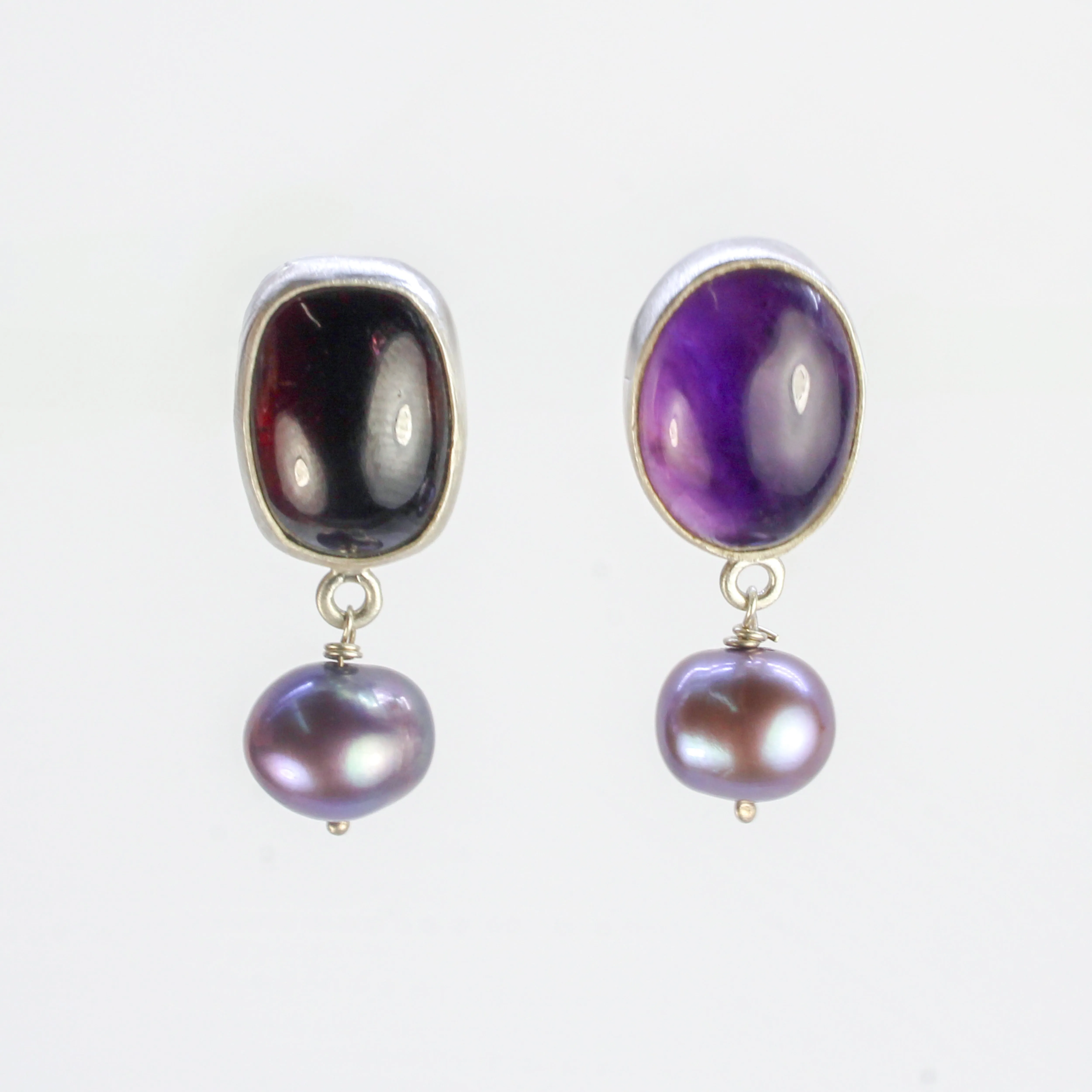 NEW! Amethyst Garnet and Pearl Earring by Rina Young