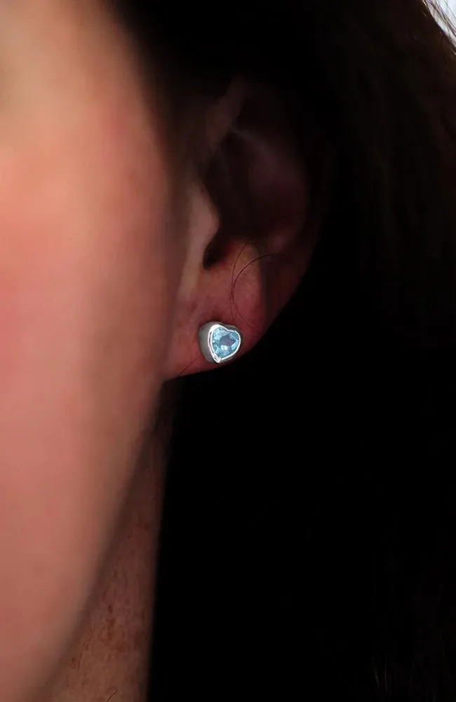 Nina Breddal Sterling Silver Blue Topaz Heart Stud Earrings