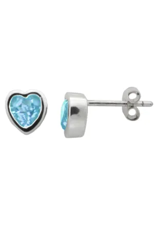 Nina Breddal Sterling Silver Blue Topaz Heart Stud Earrings