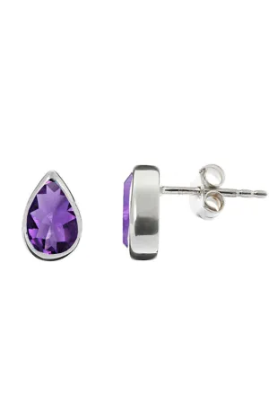 Nina Breddal Sterling Silver Teardrop Amethyst Stud Earrings