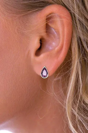 Nina Breddal Sterling Silver Teardrop Amethyst Stud Earrings