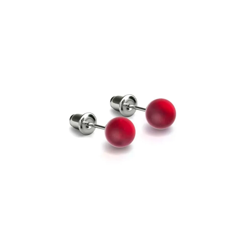 Nogu Dark Vermillion | .925 Sterling Silver | Mermaid Glass Mini Stud Earrings