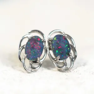 'Nouveau' Triplet Opal Earrings Silver