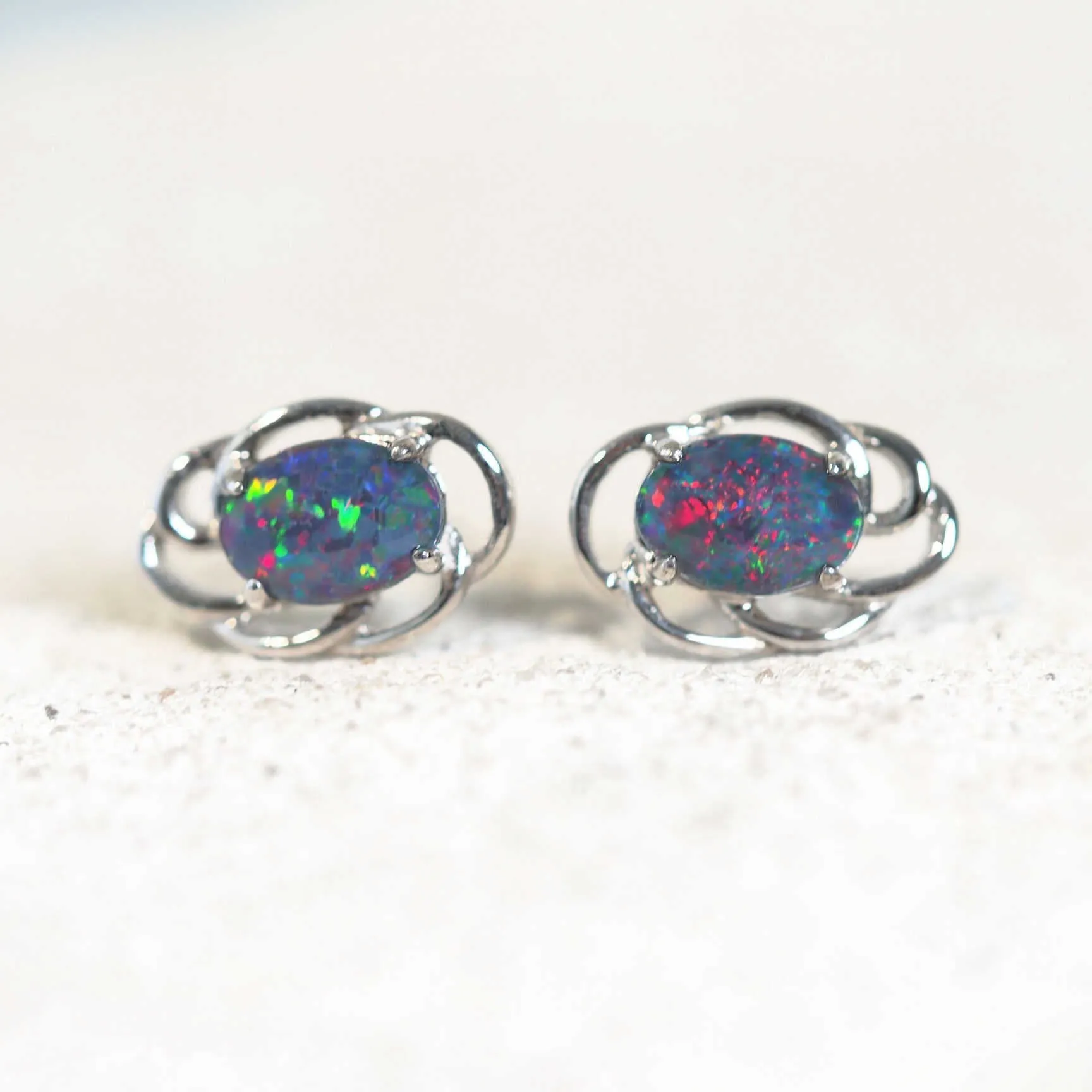 'Nouveau' Triplet Opal Earrings Silver