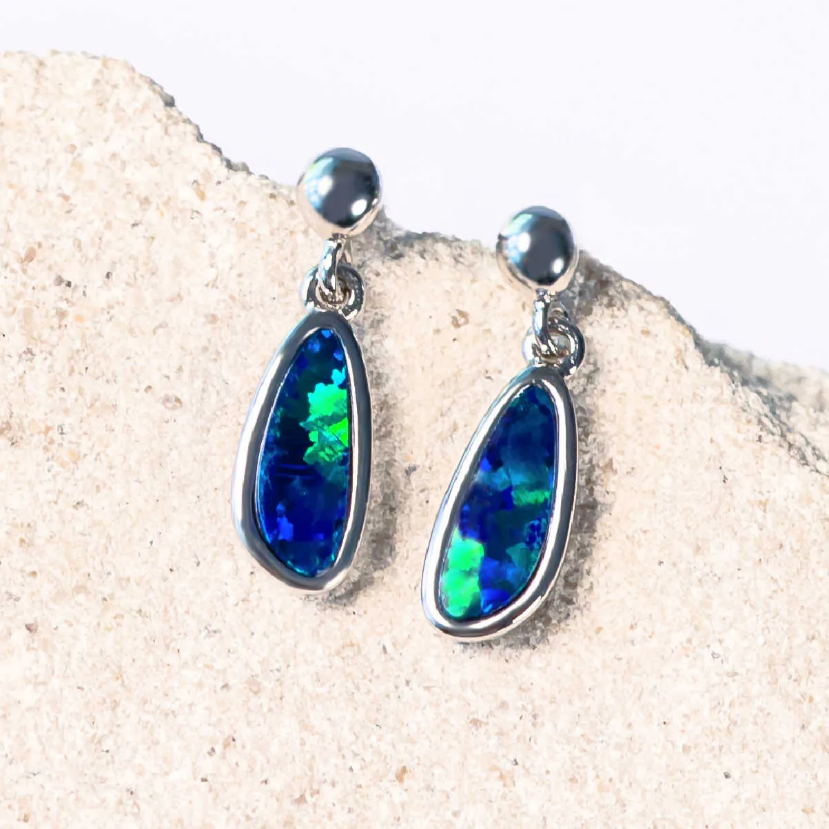 'Nyomi' Silver Doublet Opal Earrings