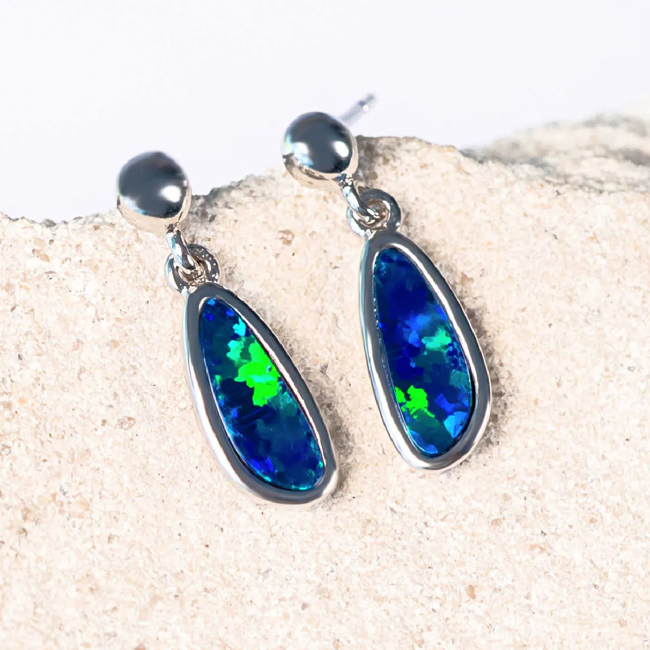 'Nyomi' Silver Doublet Opal Earrings