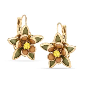 OLIVE AND YELLOW CRYSTAL FLOWER DROP EARRINGS #216GN3501 (1E7/1C4)