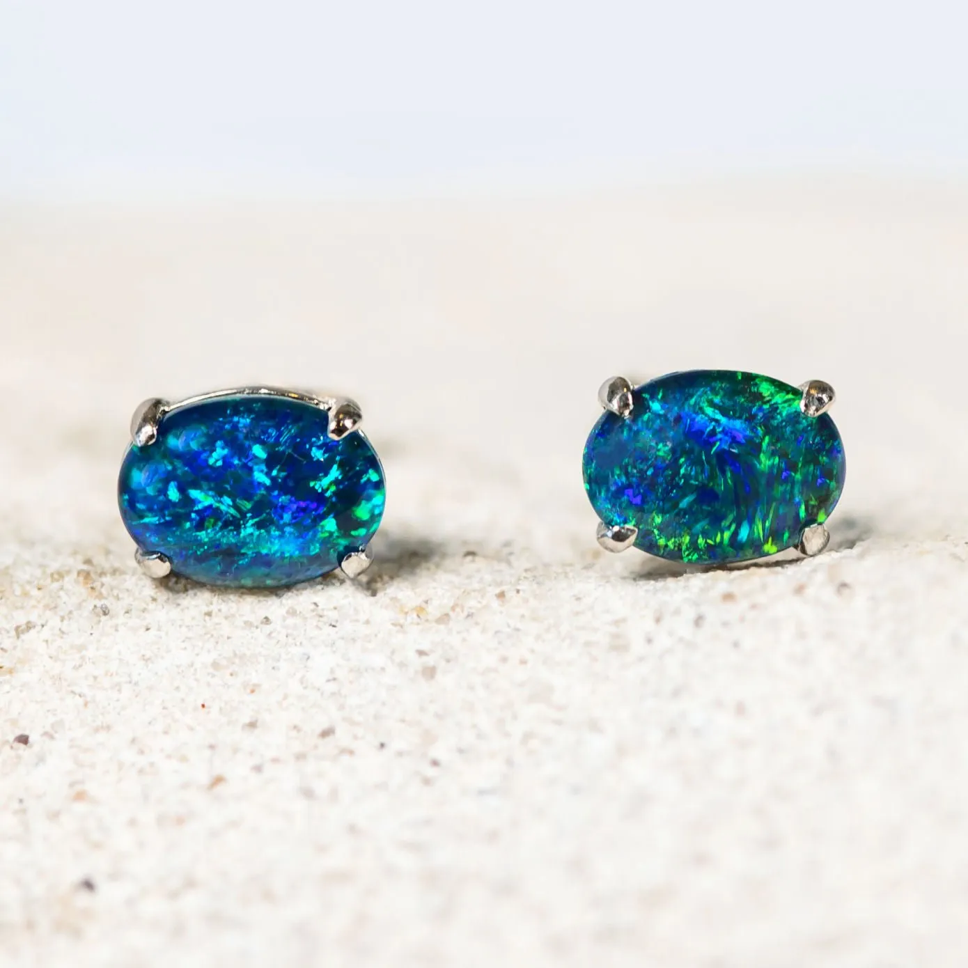 'Olivia Grande' Triplet Opal Earrings Silver