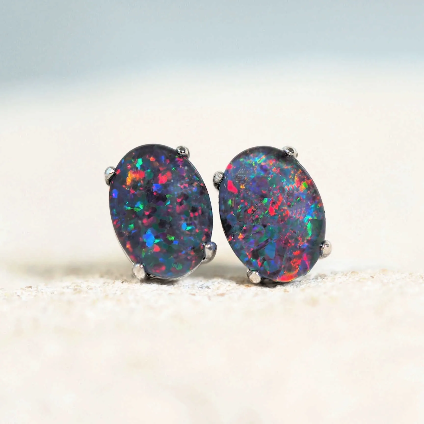 'Olivia Grande' Triplet Opal Earrings Silver