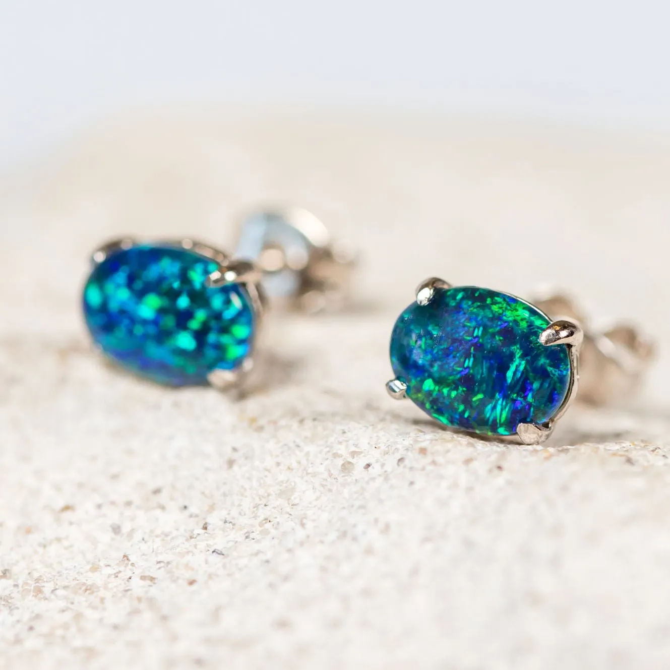 'Olivia Grande' Triplet Opal Earrings Silver