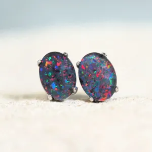 'Olivia Grande' Triplet Opal Earrings Silver