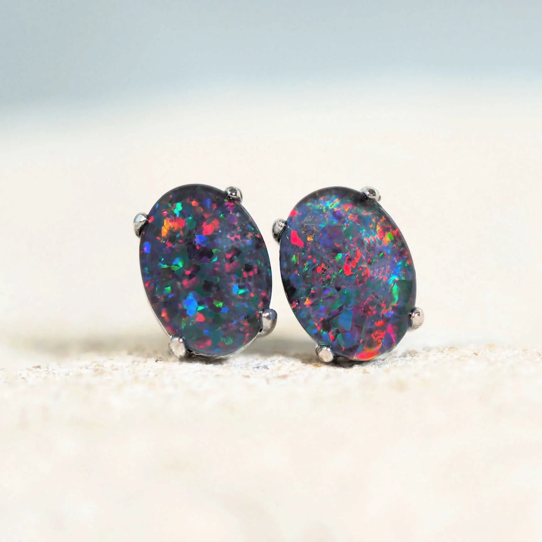 'Olivia Grande' Triplet Opal Earrings Silver