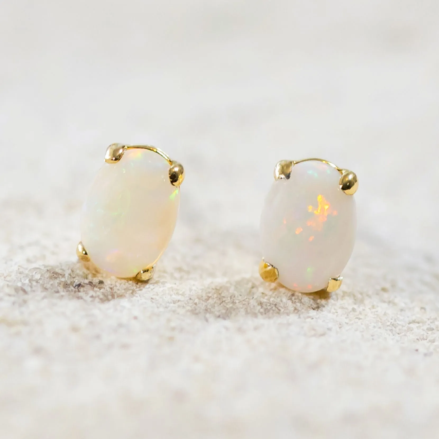'Olivia' White Opal Earrings Gold Plated Silver